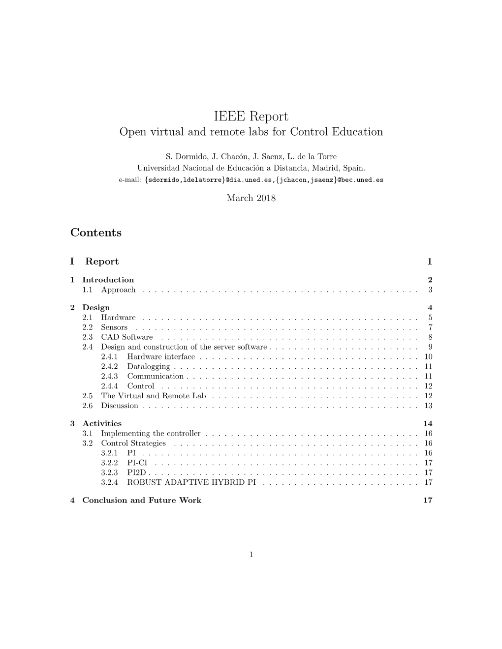 IEEE Report Open Virtual and Remote Labs for Control Education