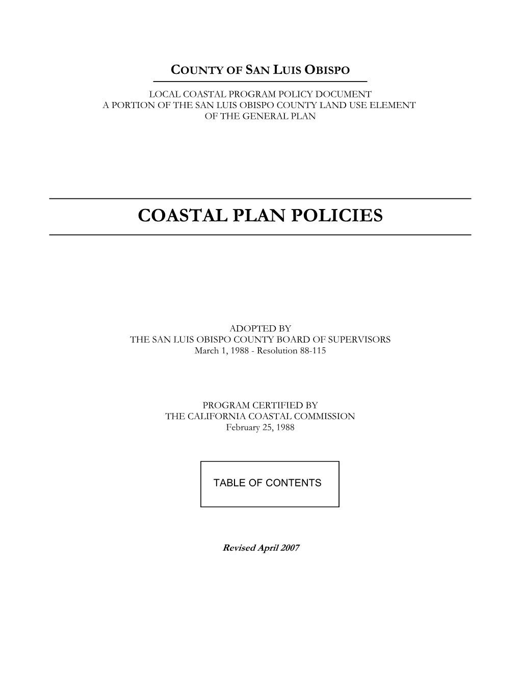 Coastal Plan Policies