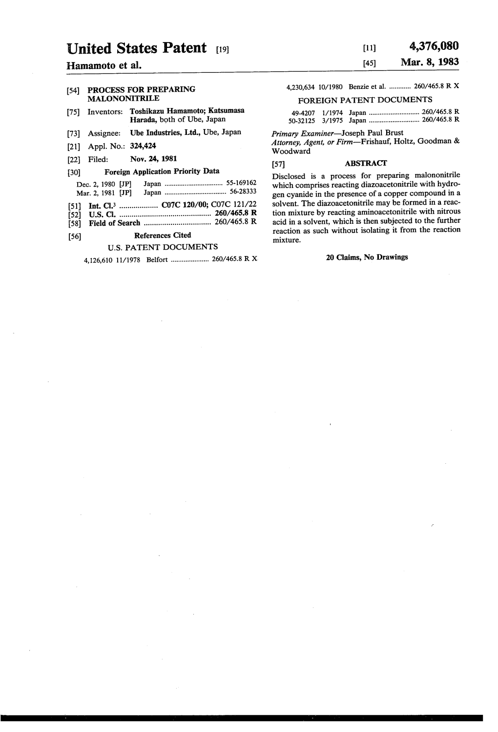 United States Patent 19 11 4,376,080 Hamamoto Et Al