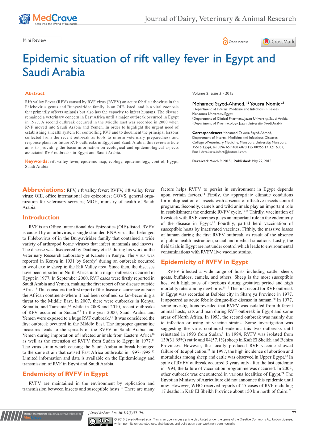 Epidemic Situation of Rift Valley Fever in Egypt and Saudi Arabia