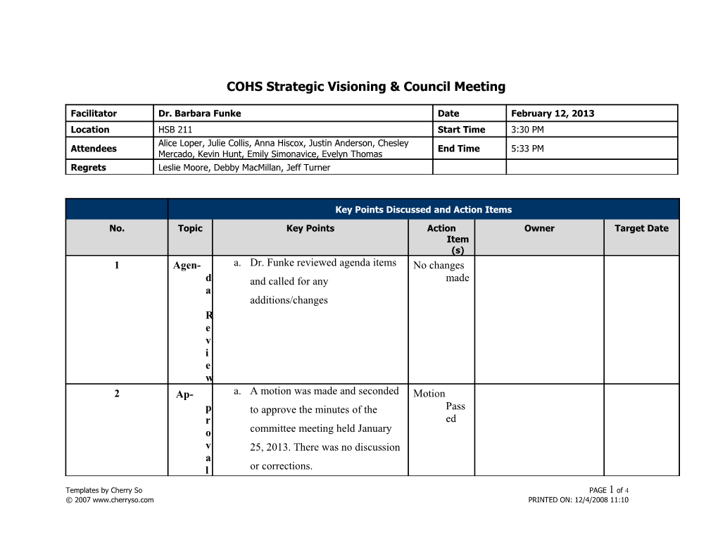 COHS Strategic Visioning & Council Meeting