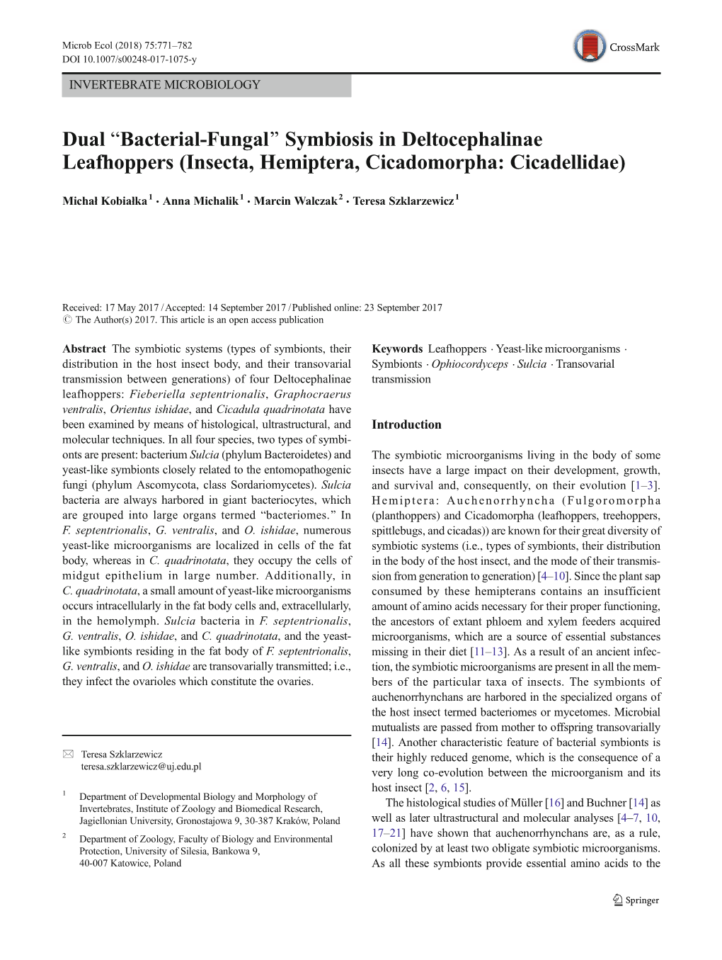 Dual "Bacterial-Fungal" Symbiosis in Deltocephalinae Leafhoppers