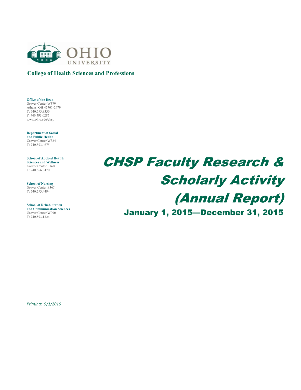 CHSP Faculty Research & Scholarly Activity (Annual Report)