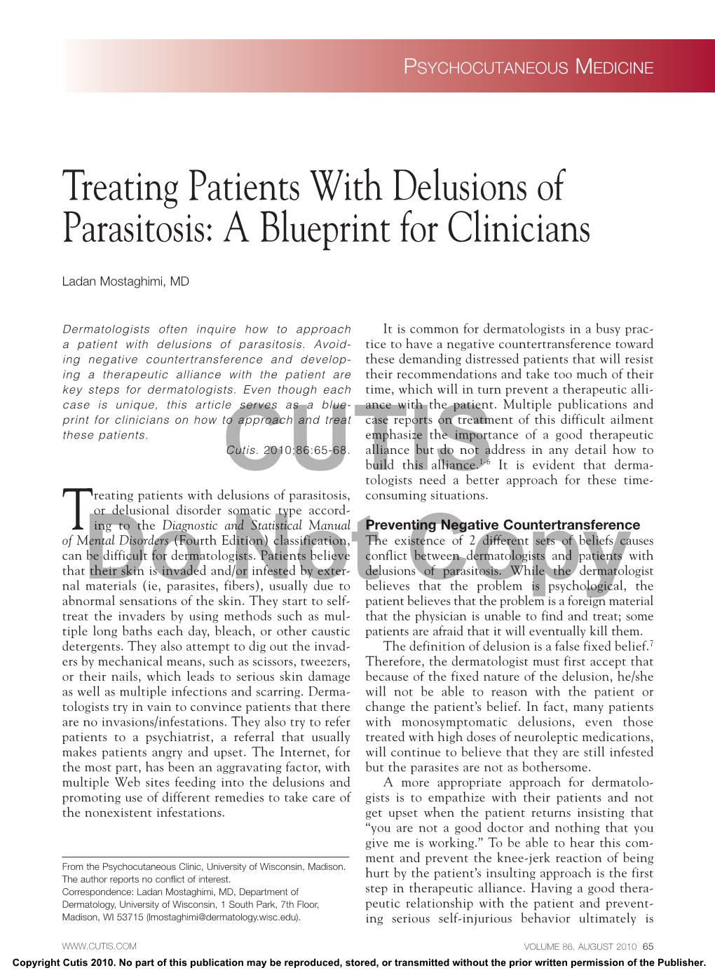 Treating Patients with Delusions of Parasitosis: a Blueprint for Clinicians