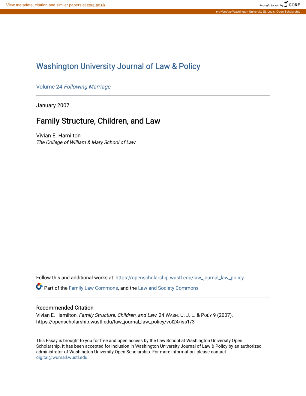 Family Structure, Children, and Law