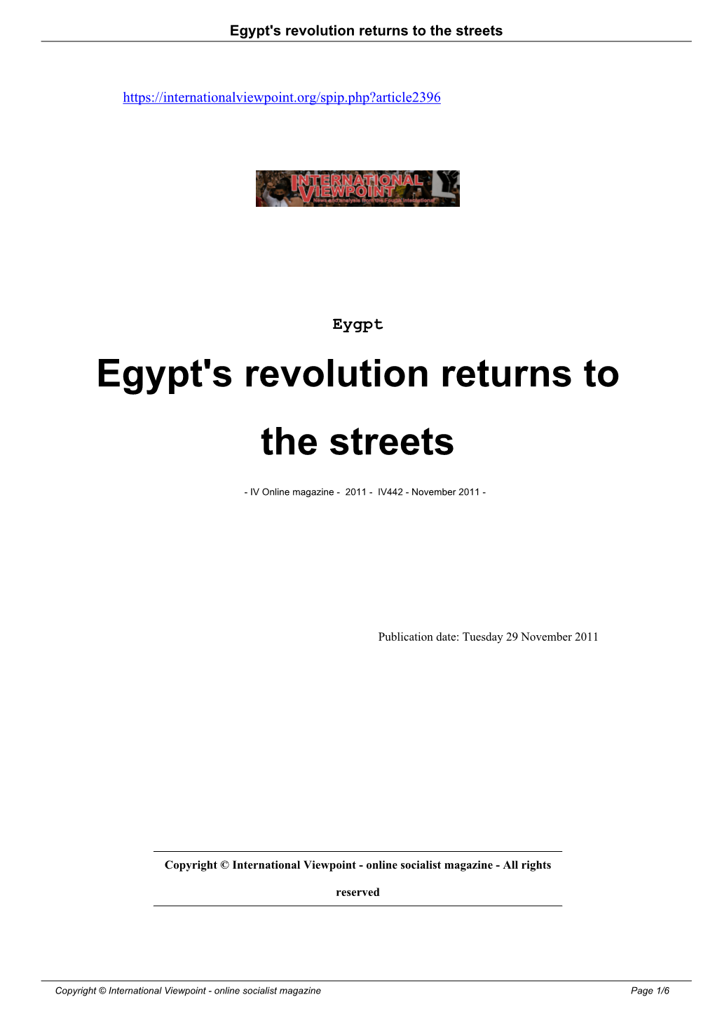 Egypt's Revolution Returns to the Streets