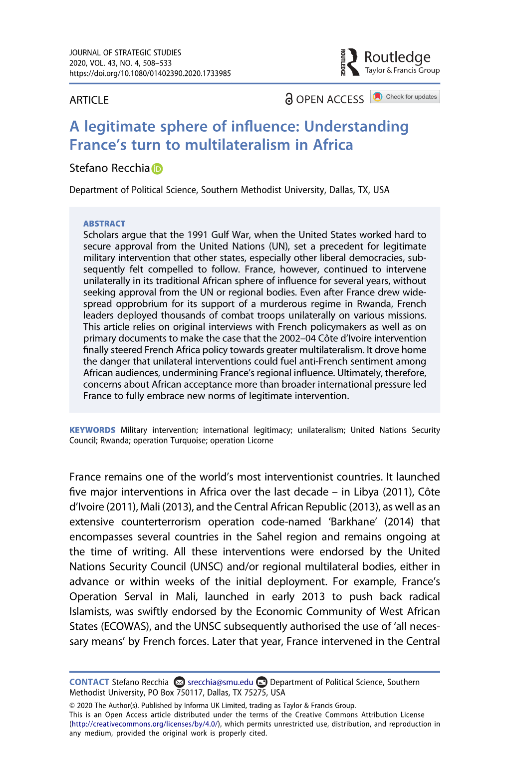 Understanding France's Turn to Multilateralism in Africa