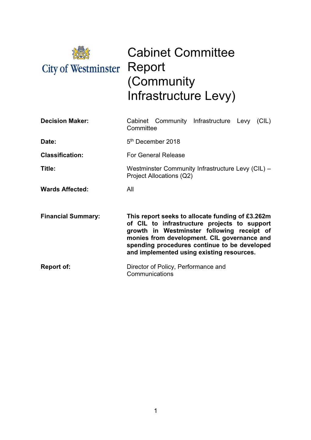 Cabinet Committee Report (Community Infrastructure Levy)