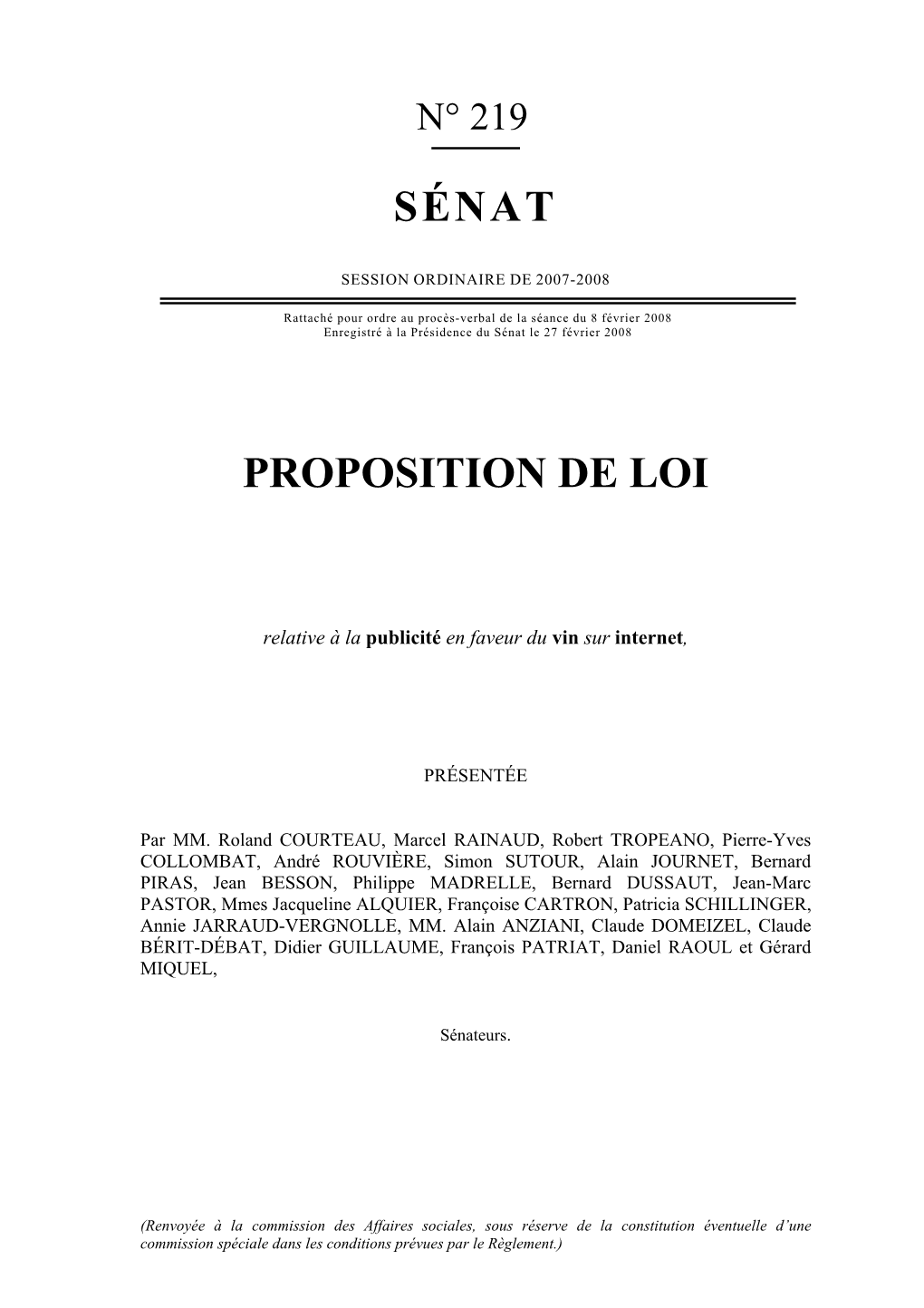 Sénat Proposition De