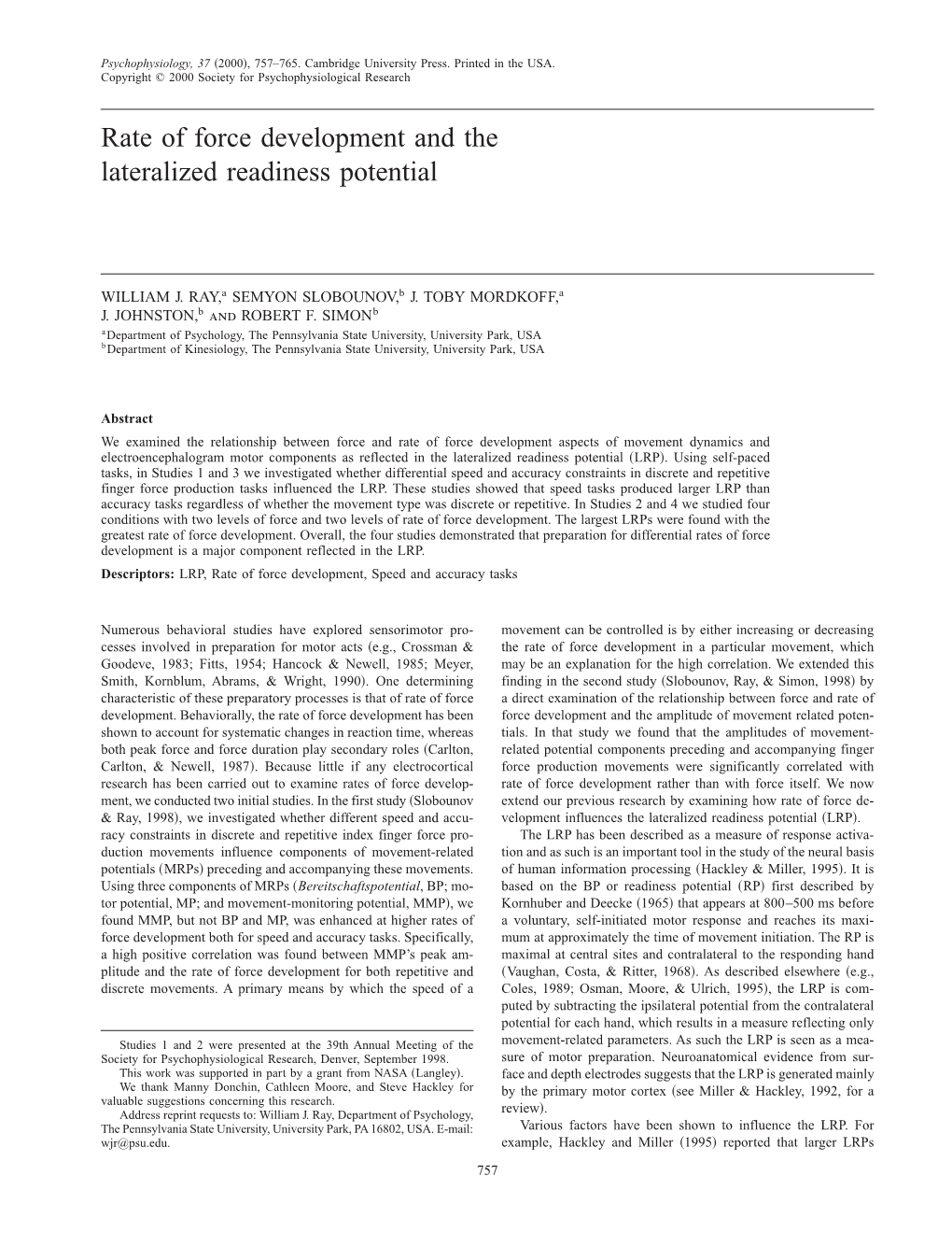 Rate of Force Development and the Lateralized Readiness Potential