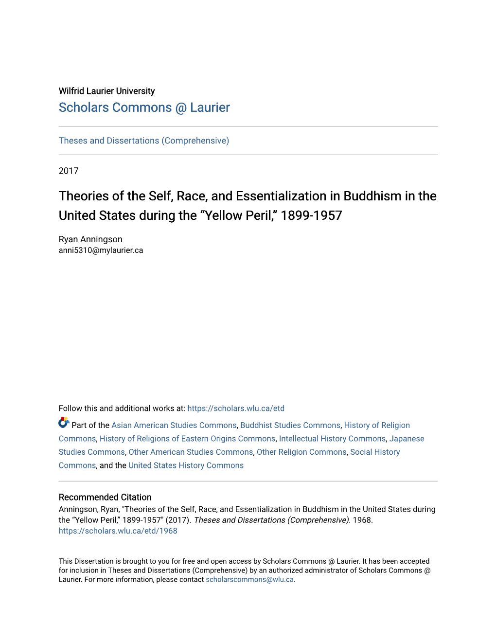 Theories of the Self, Race, and Essentialization in Buddhism in the United States During the “Yellow Peril,” 1899-1957