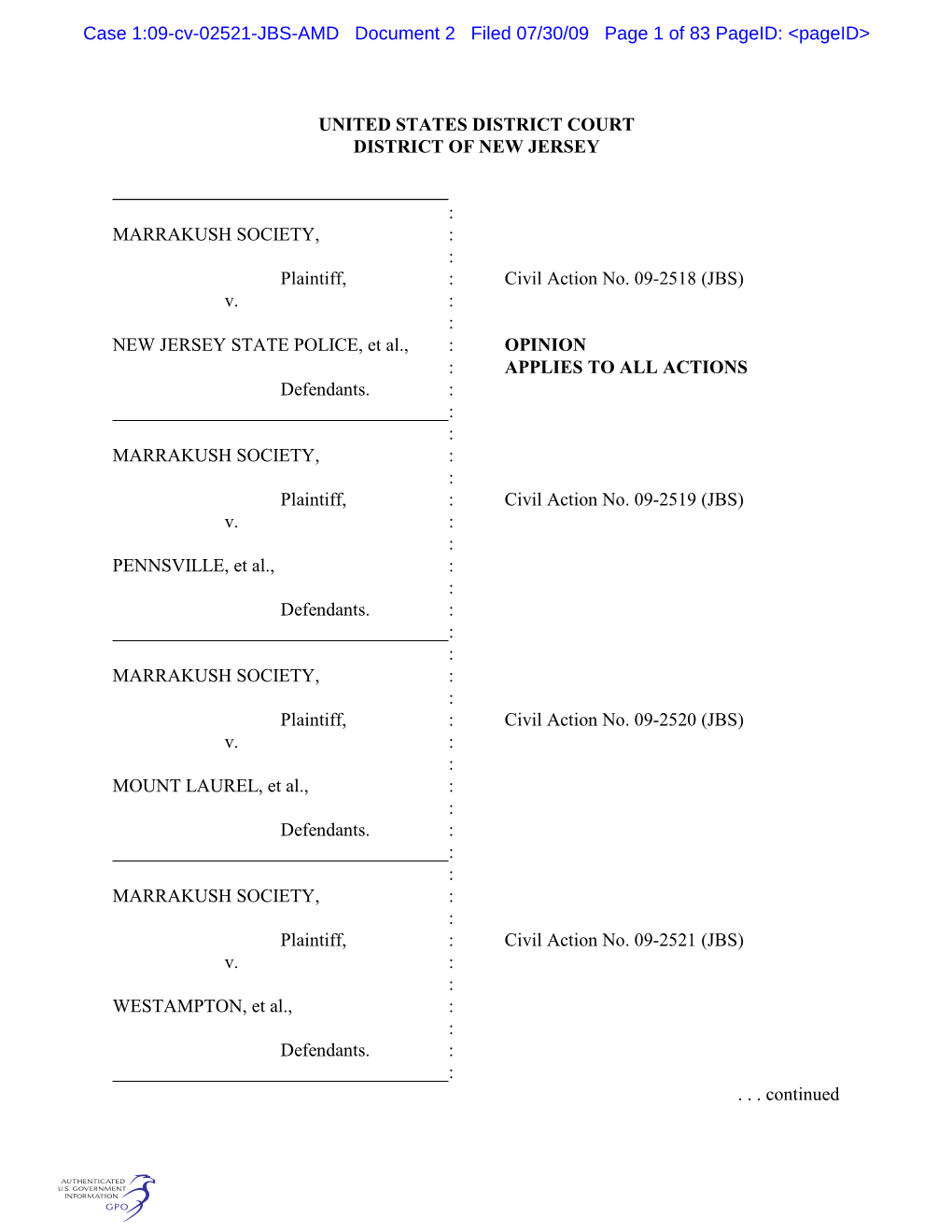 United States District Court District of New Jersey