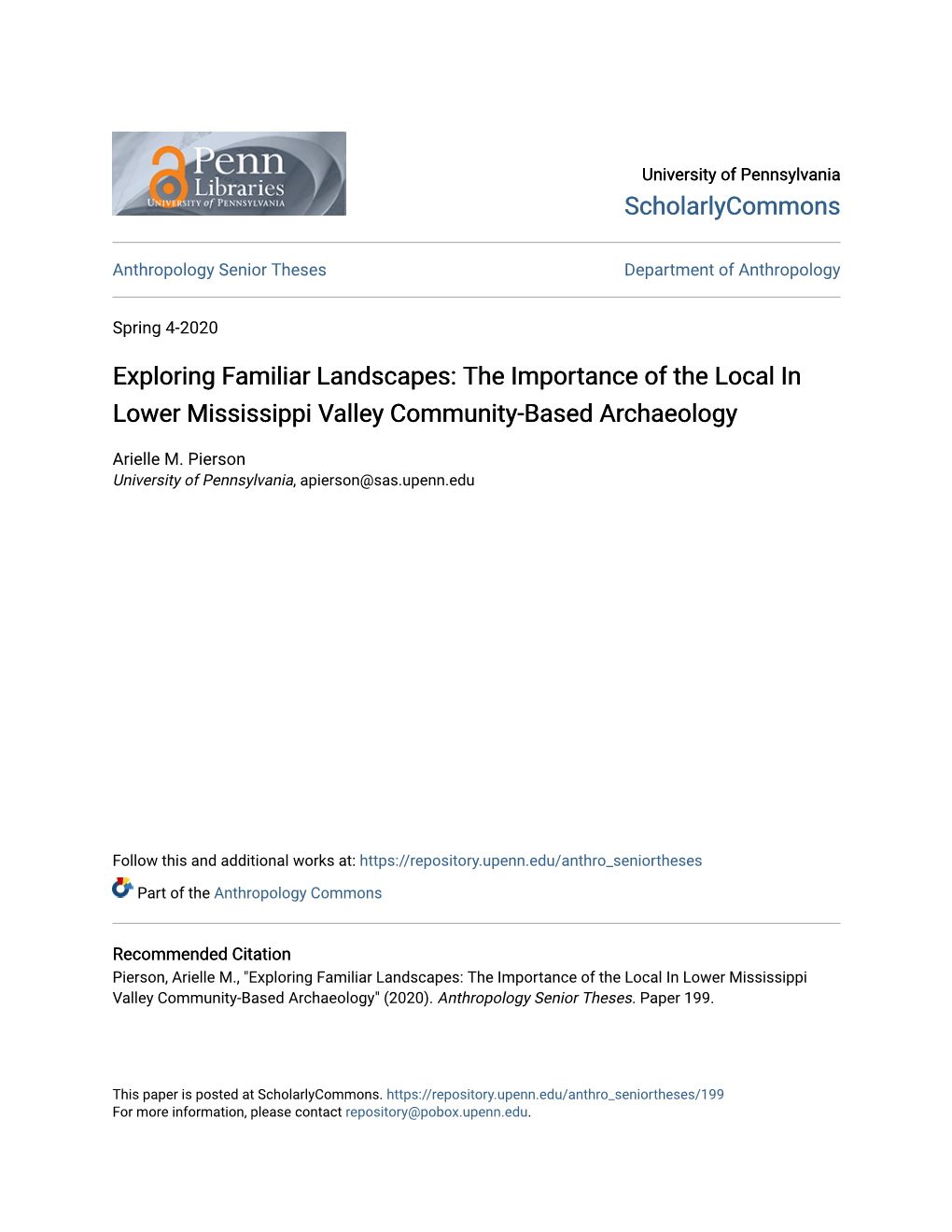 The Importance of the Local in Lower Mississippi Valley Community-Based Archaeology