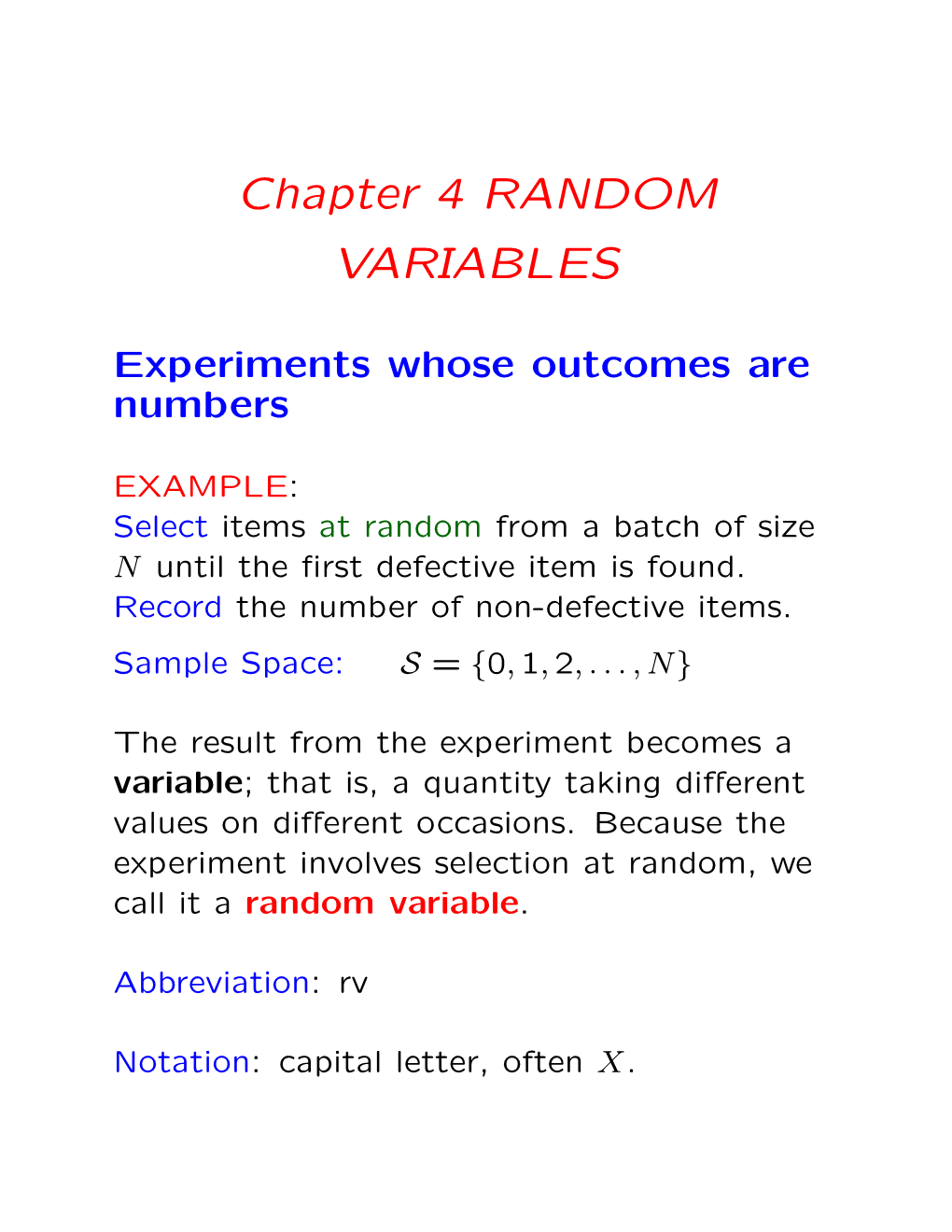 Chapter 4 RANDOM VARIABLES