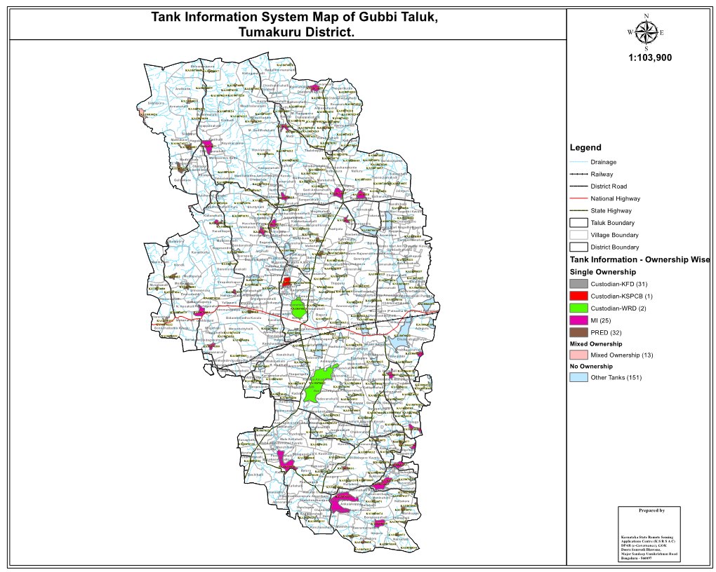 Tank Information System Map of Gubbi Taluk, Tumakuru District. Μ 1:103,900 KA18070058 Shivaramapura KA18070058 KA18070060 KA18070097 Bodathimmanahalli Kalinganahalli