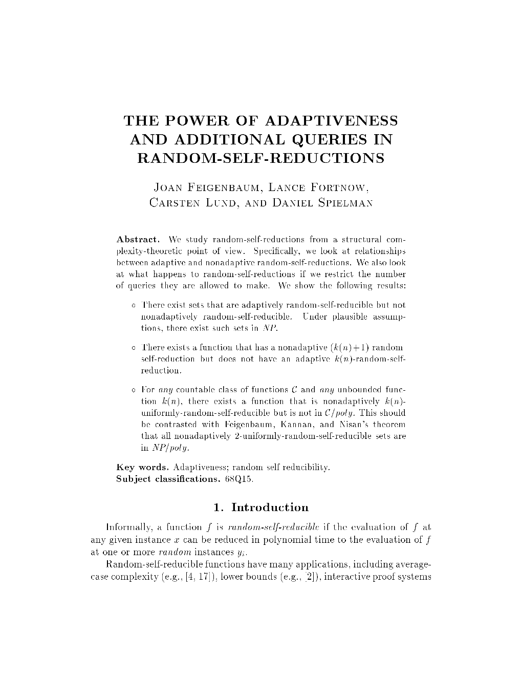 The Power of Adaptiveness and Additional Queries in Random�Self