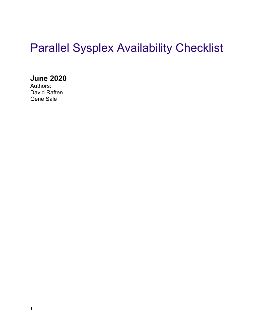 Parallel Sysplex Availability Checklist