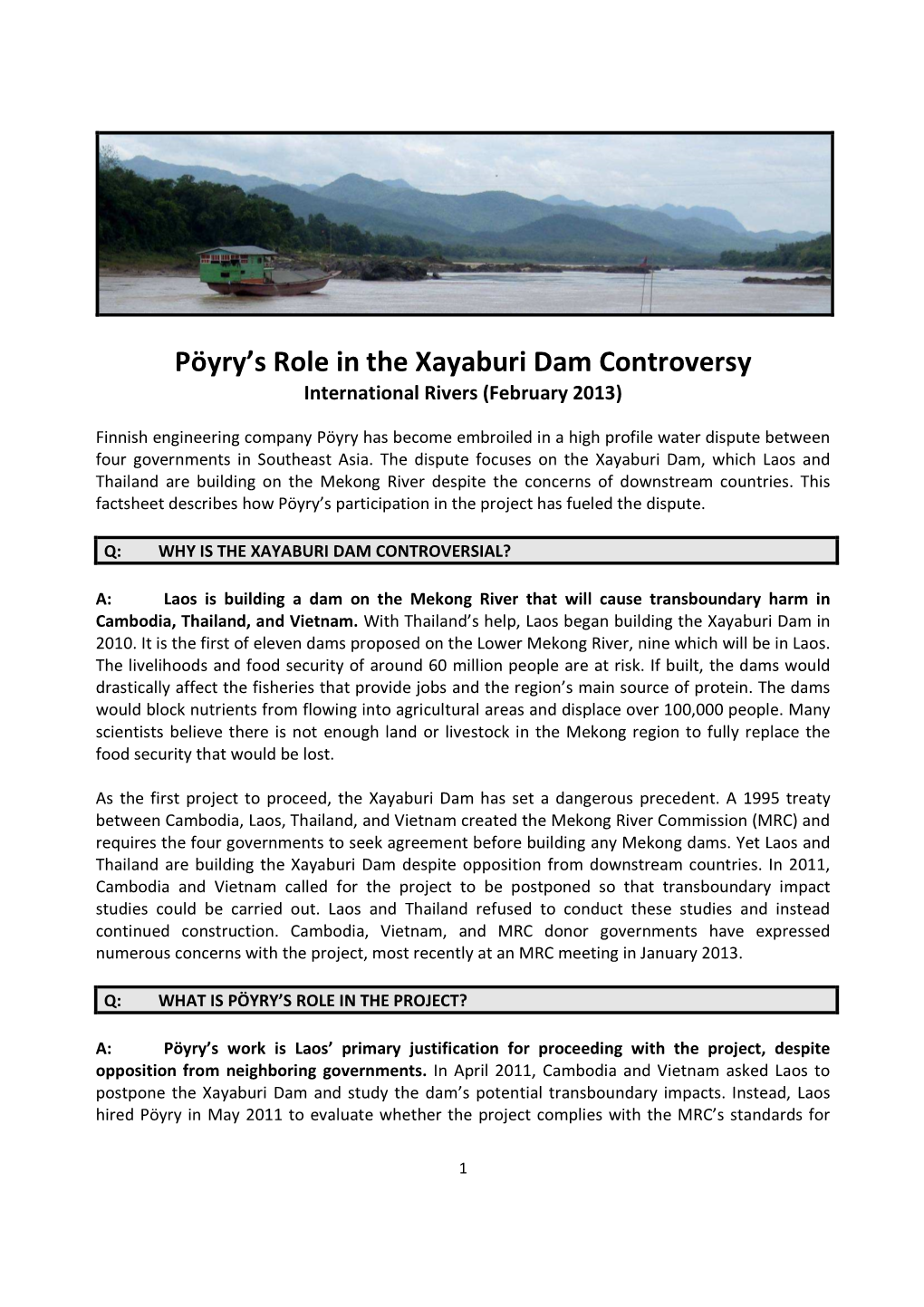 Factsheet on Poyry Role in Xayaburi