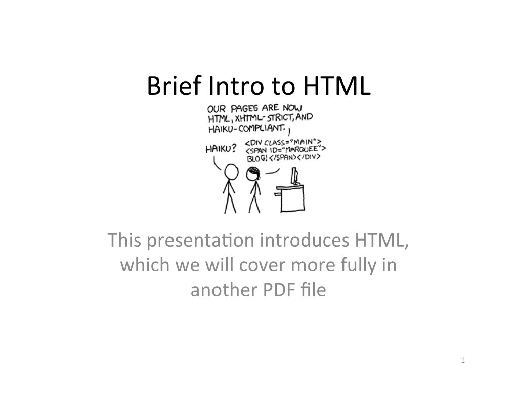 Brief Intro to HTML