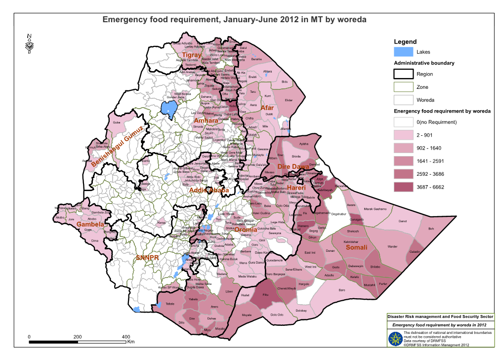 Emergency Food Requirement, January-June 2012 in MT by Woreda