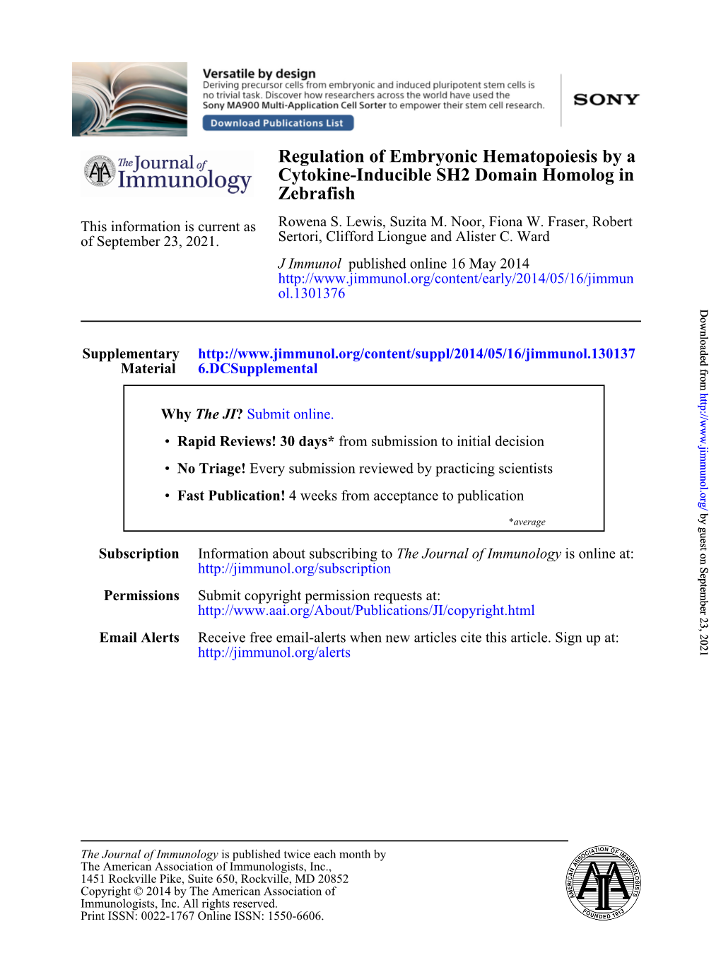 Zebrafish Cytokine-Inducible SH2 Domain Homolog in Regulation Of