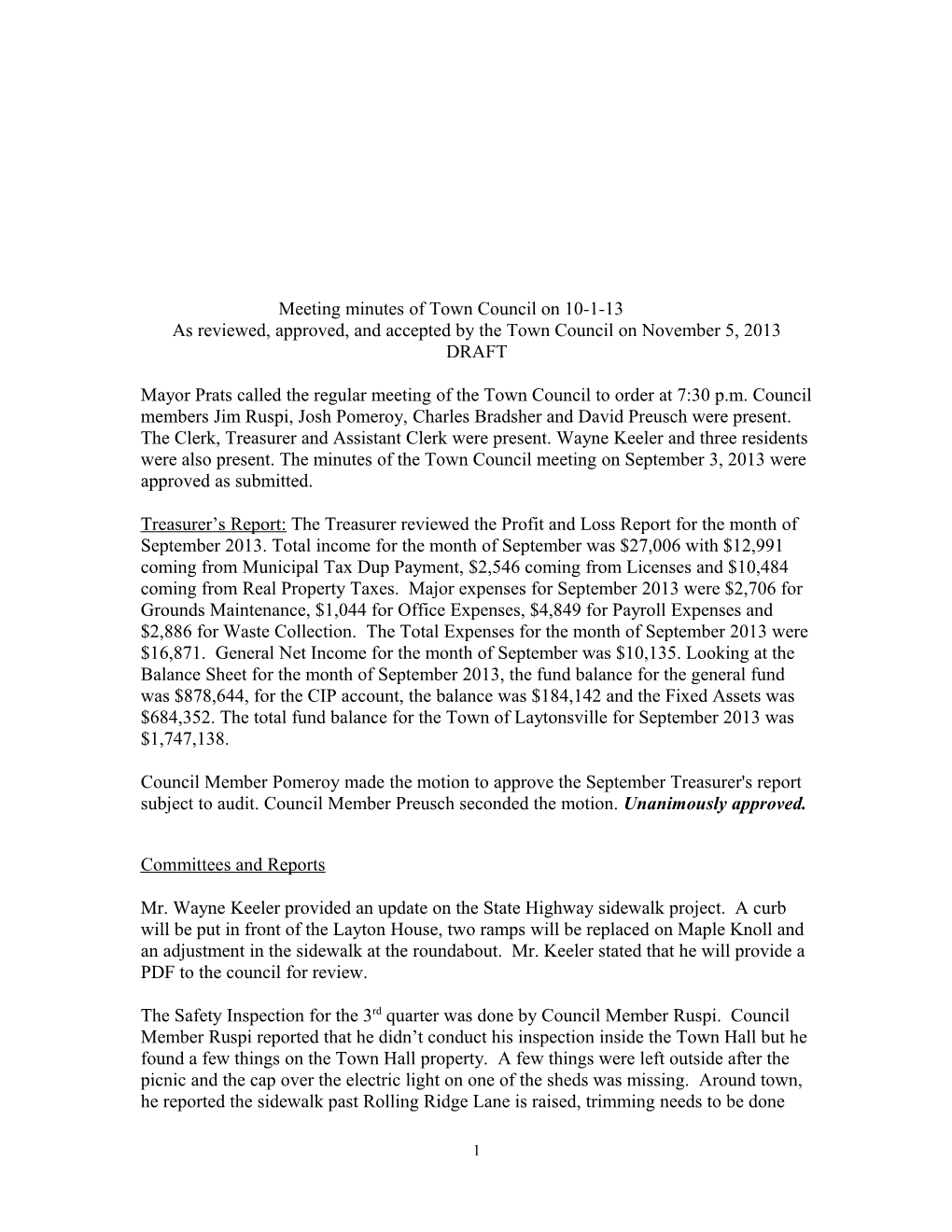 Meeting Minutes of Town Council on 8-2-11
