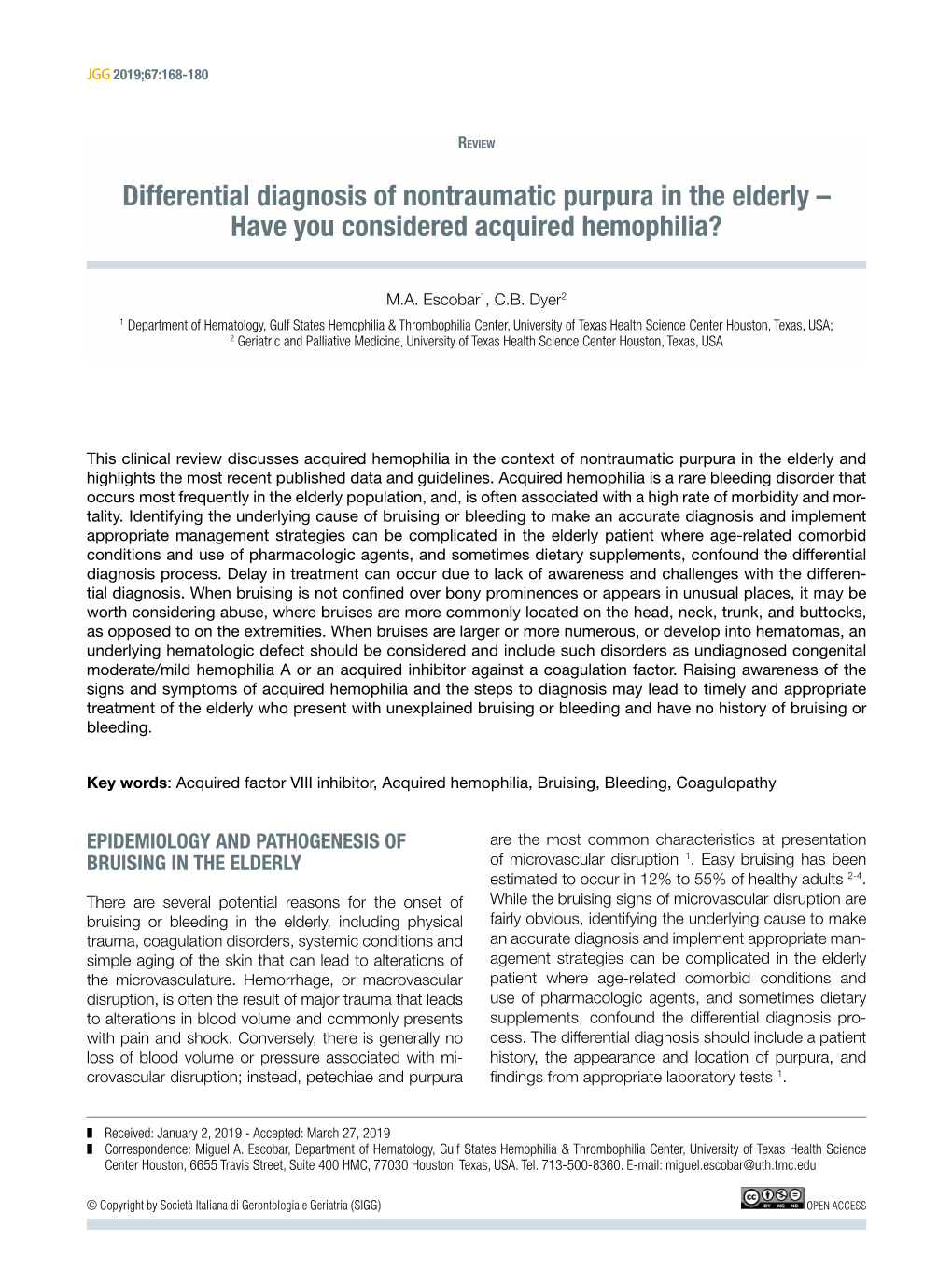 Differential Diagnosis of Nontraumatic Purpura in the Elderly – Have You Considered Acquired Hemophilia?