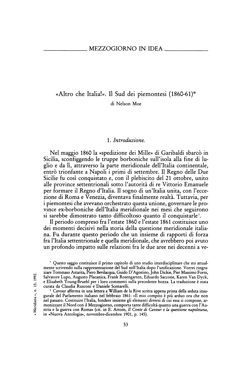 «Altro Che Italia!». Il Sud Dei Piemontesi (1860-61)*