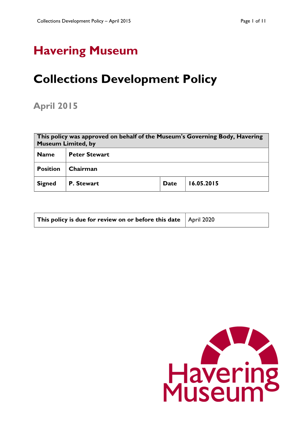 Collections Development Policy – April 2015 Page 1 of 11
