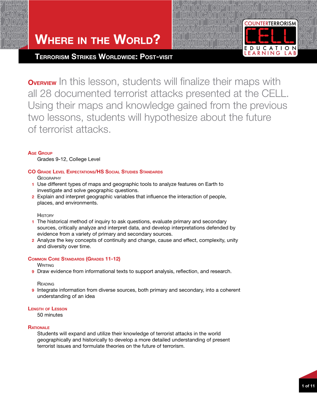 Overview in This Lesson, Students Will Finalize Their Maps with All 28 Documented Terrorist Attacks Presented at the CELL