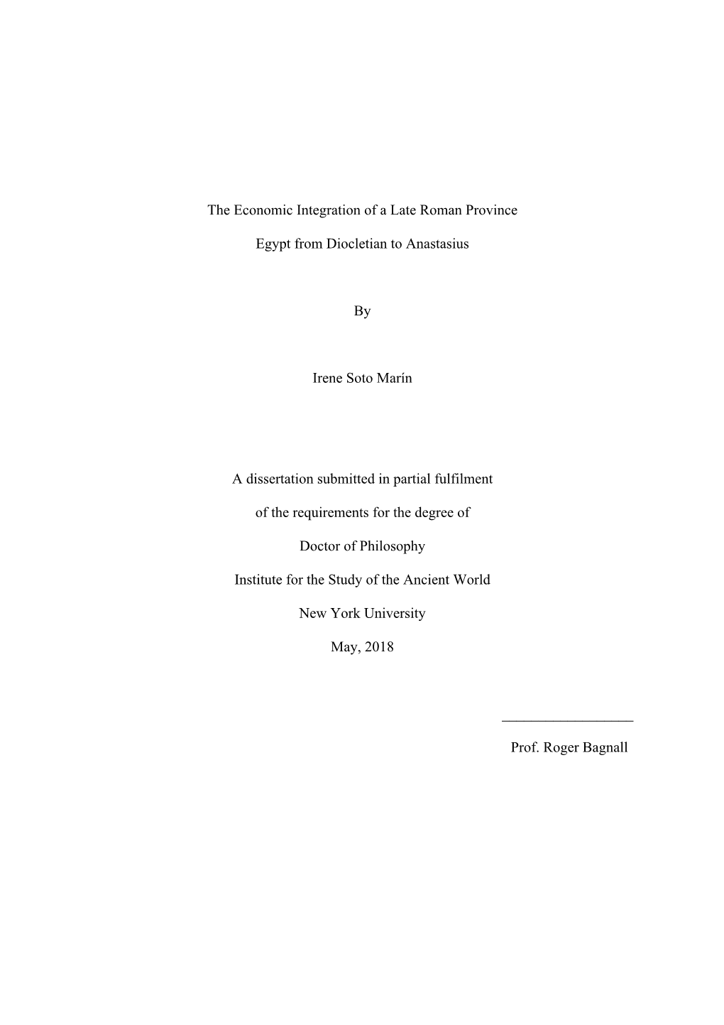 The Economic Integration of a Late Roman Province Egypt From