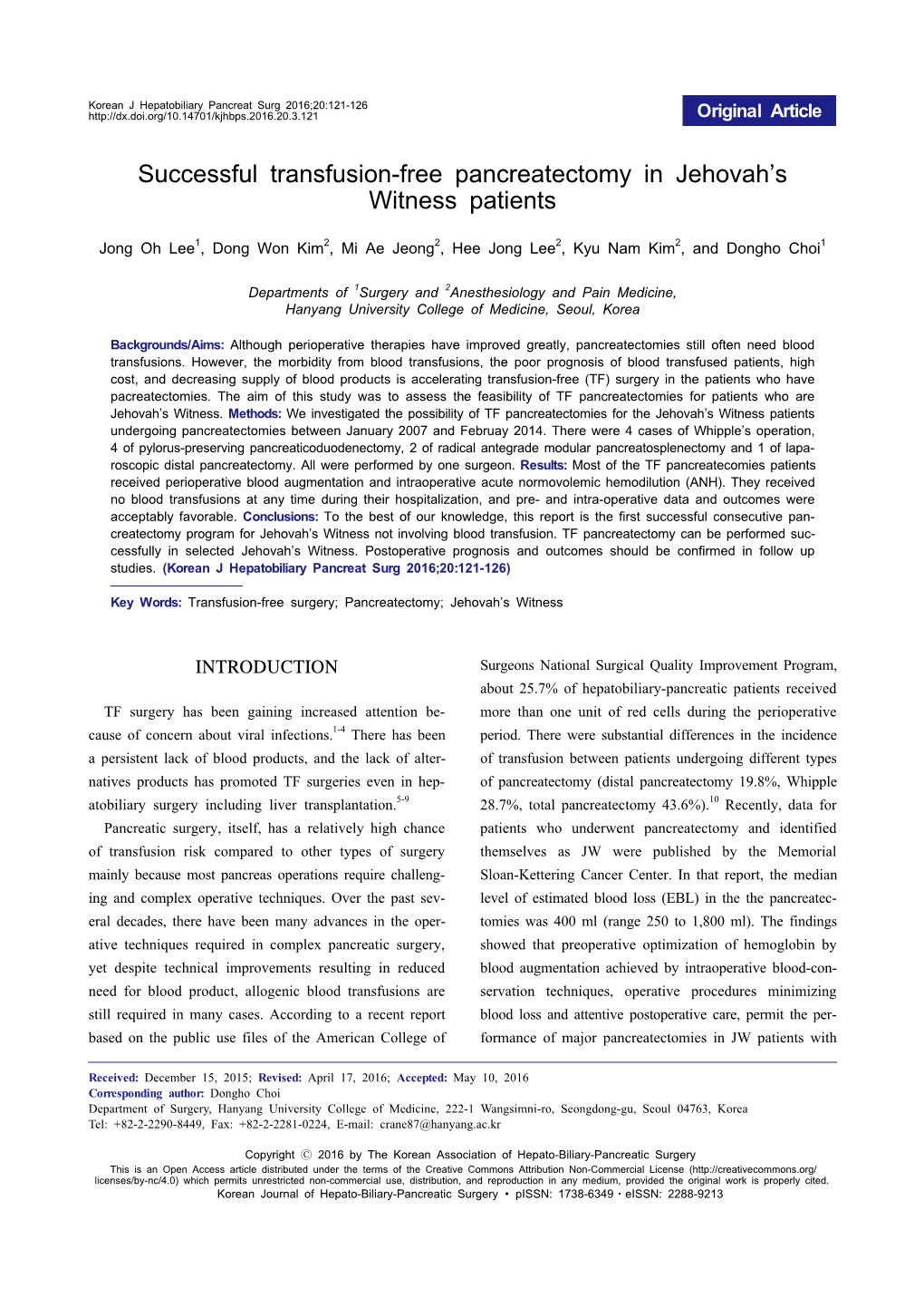 Successful Transfusion-Free Pancreatectomy in Jehovah's