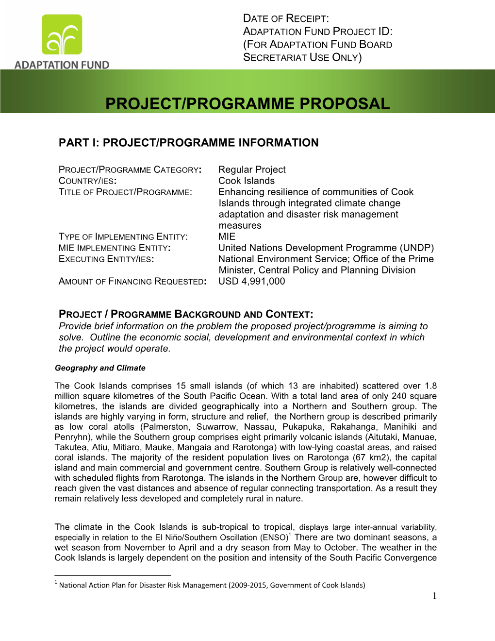 Project/Programme Proposal Proposal