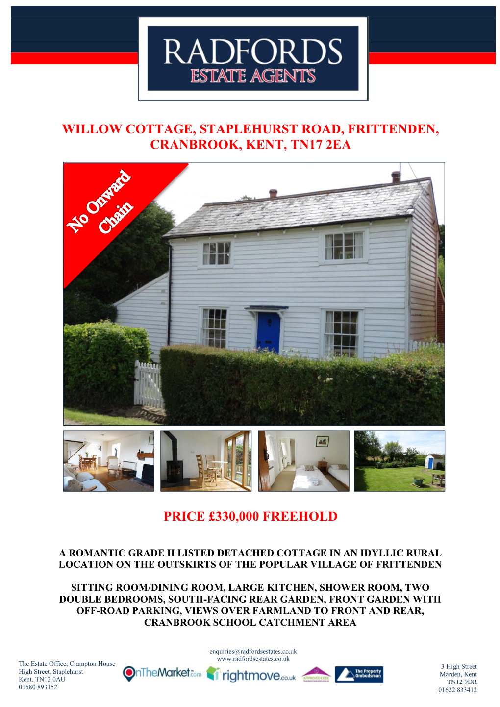 Willow Cottage, Staplehurst Road, Frittenden, Cranbrook, Kent, Tn17 2Ea