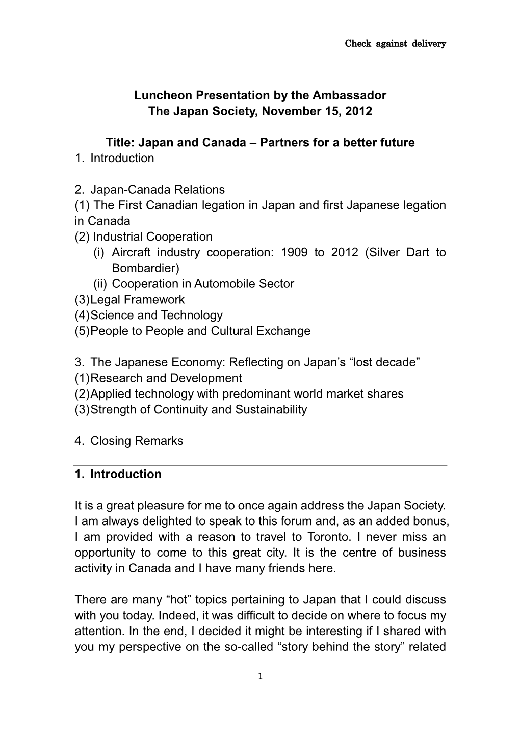 Japan and Canada – Partners for a Better Future 1