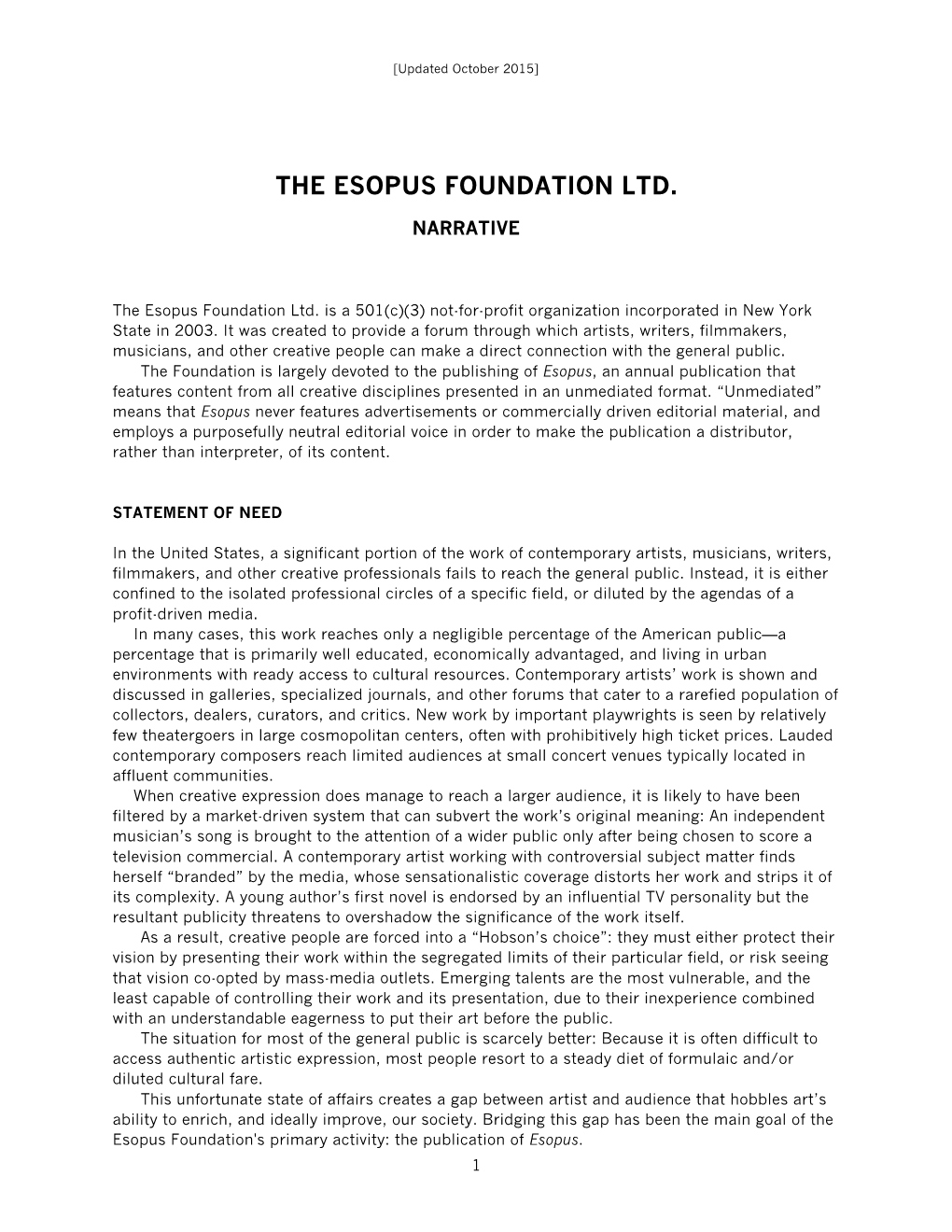 The Esopus Foundation Ltd
