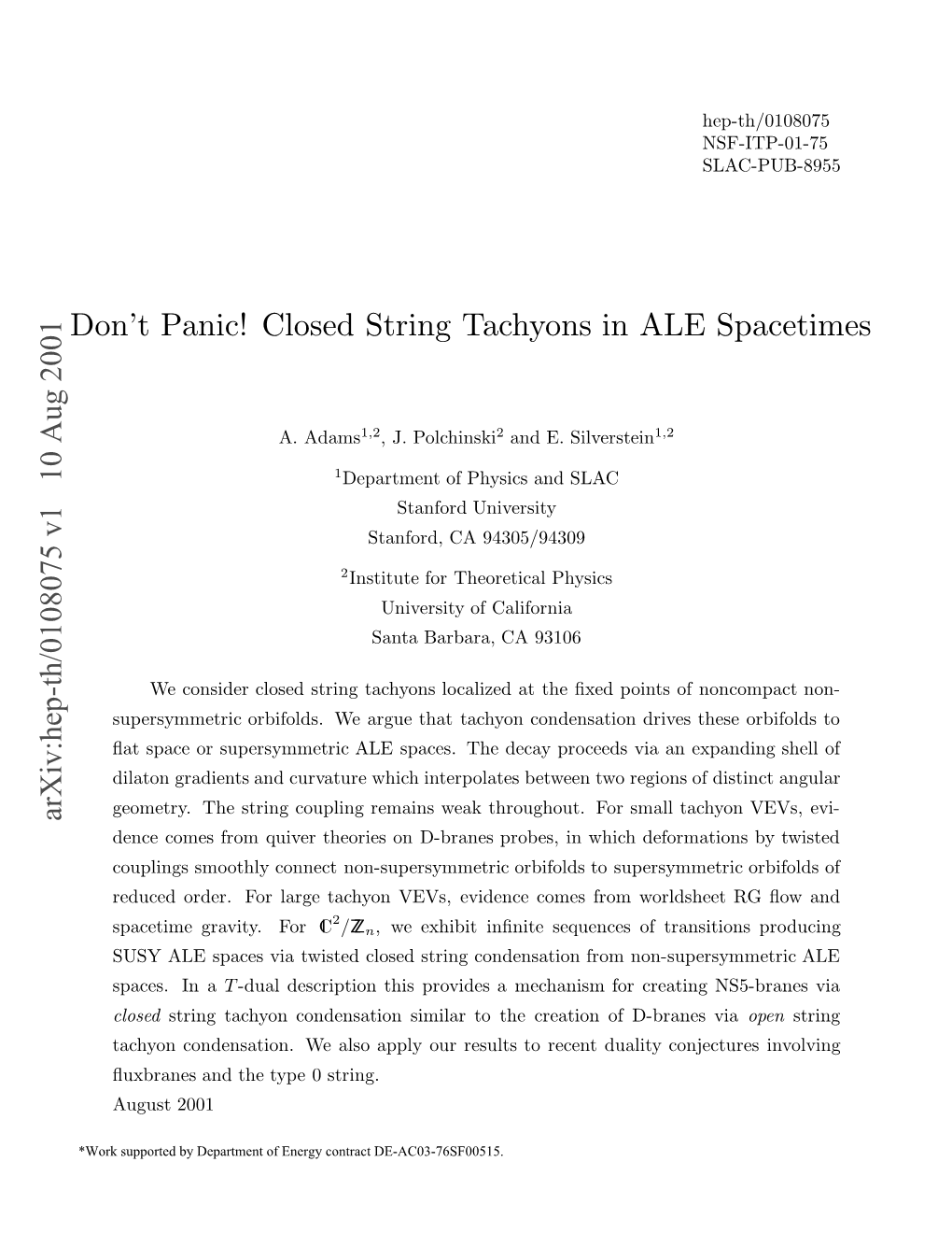 Closed String Tachyons in ALE Spacetimes