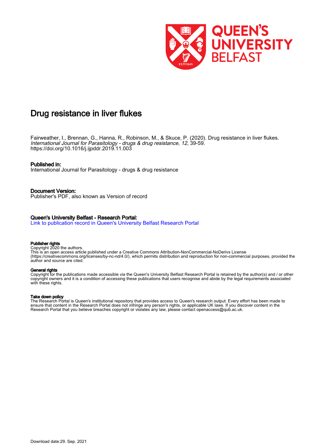 Drug Resistance in Liver Flukes