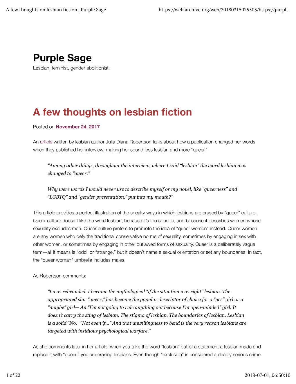 A Few Thoughts on Lesbian Fiction | Purple Sage
