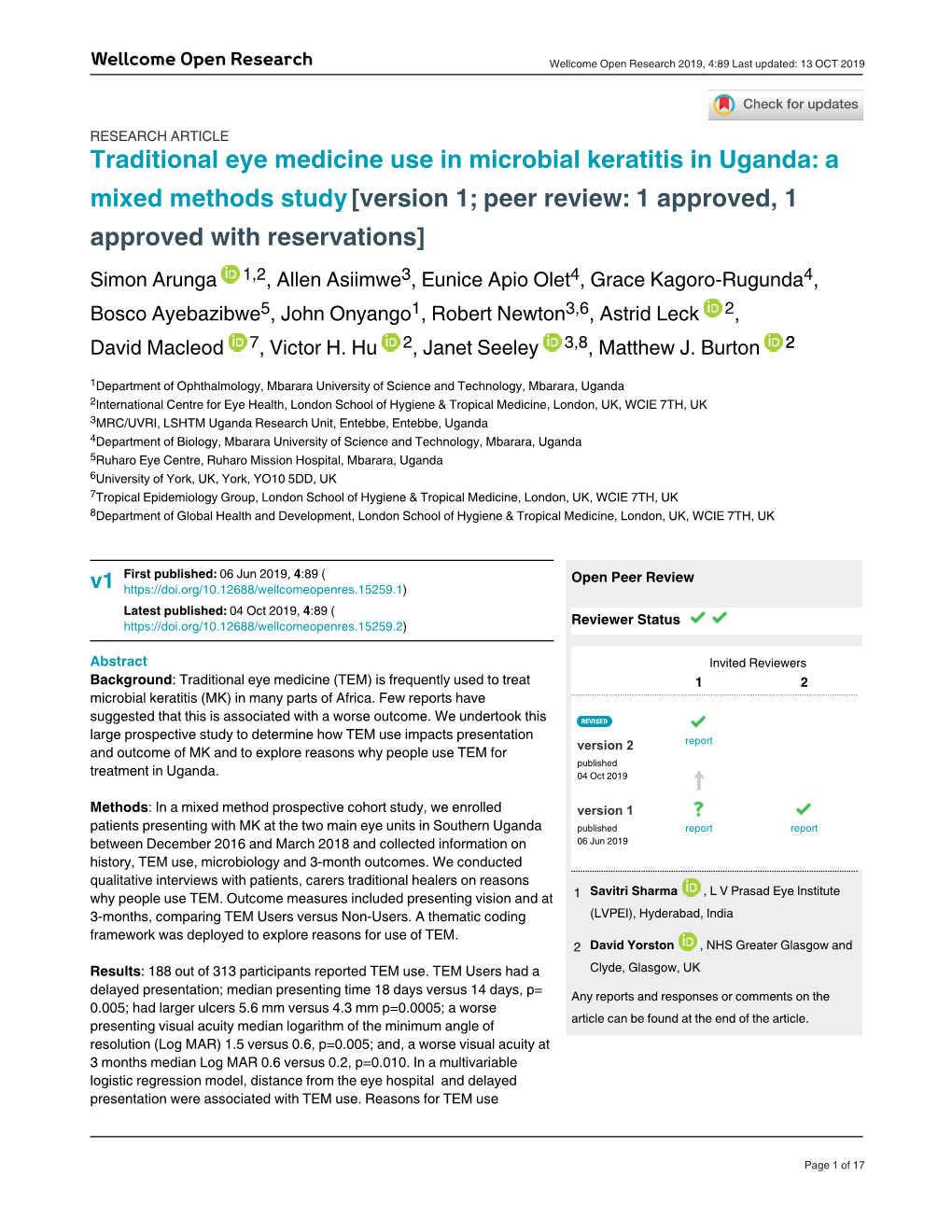 Traditional Eye Medicine Use in Microbial Keratitis in Uganda