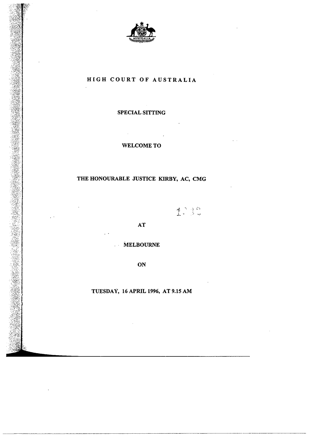 High Court of Australia the Honourable Justice Kirby