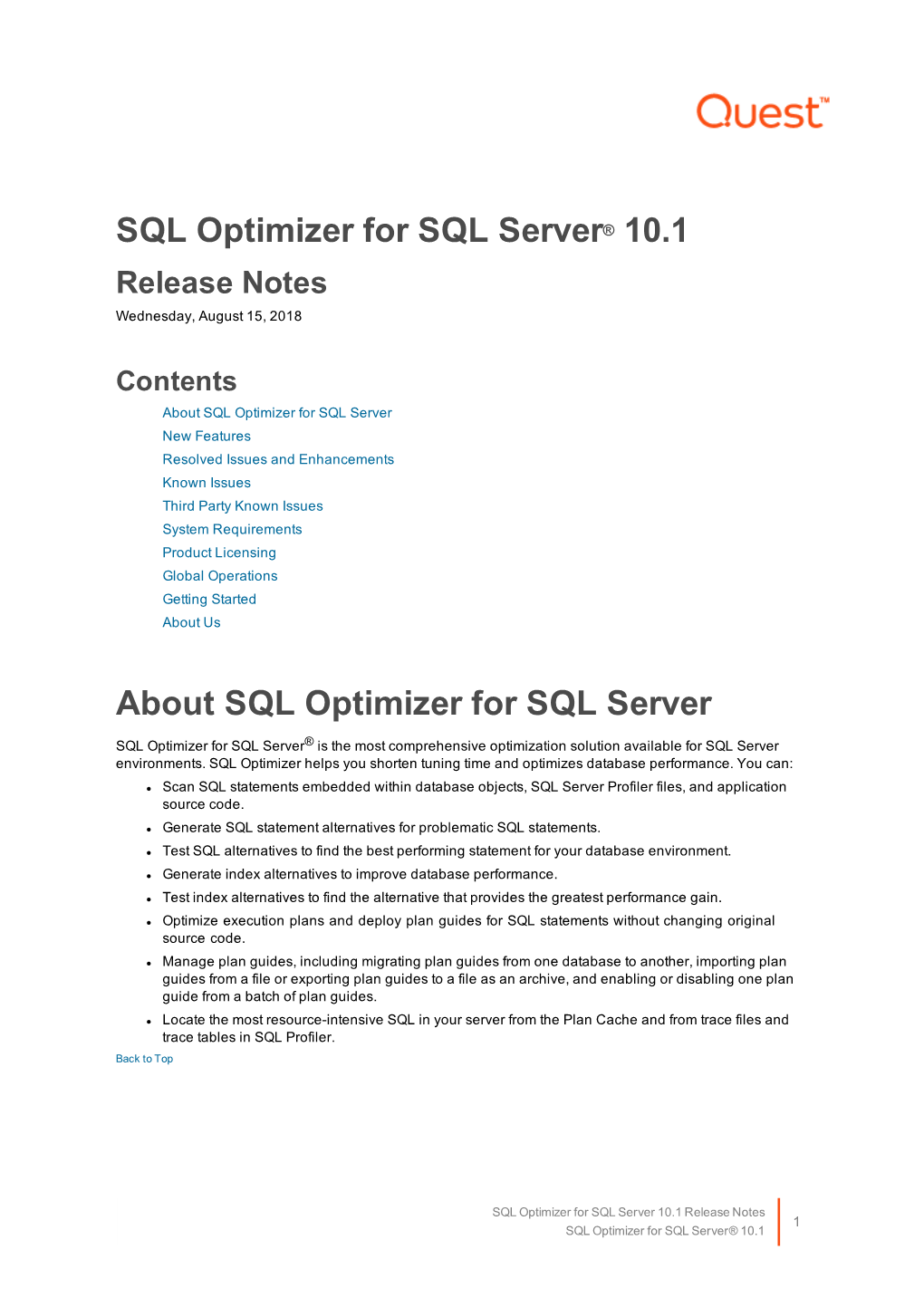 SQL Optimizer for SQL Server Release Notes