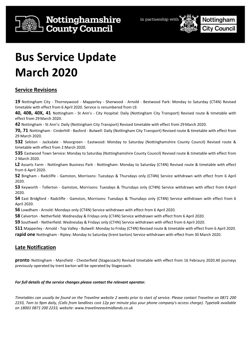 Bus Service Update March 2020