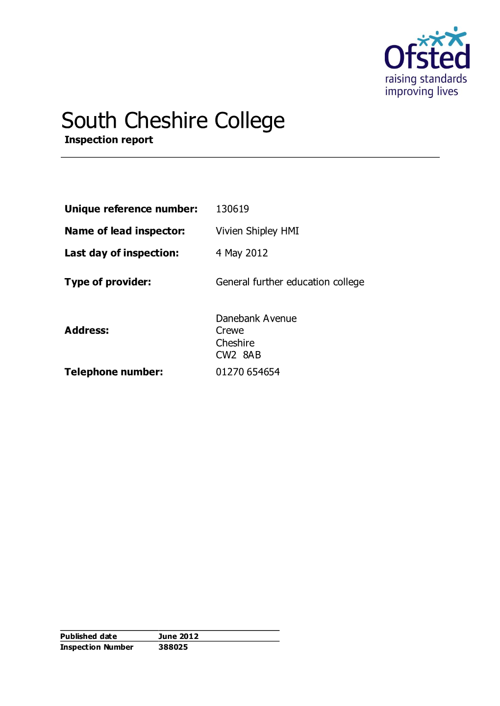 South Cheshire College Inspection Report