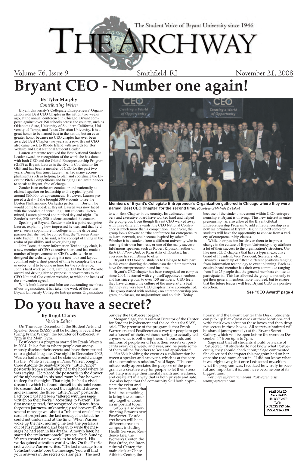 V. 76, Issue 9, November 21, 2008