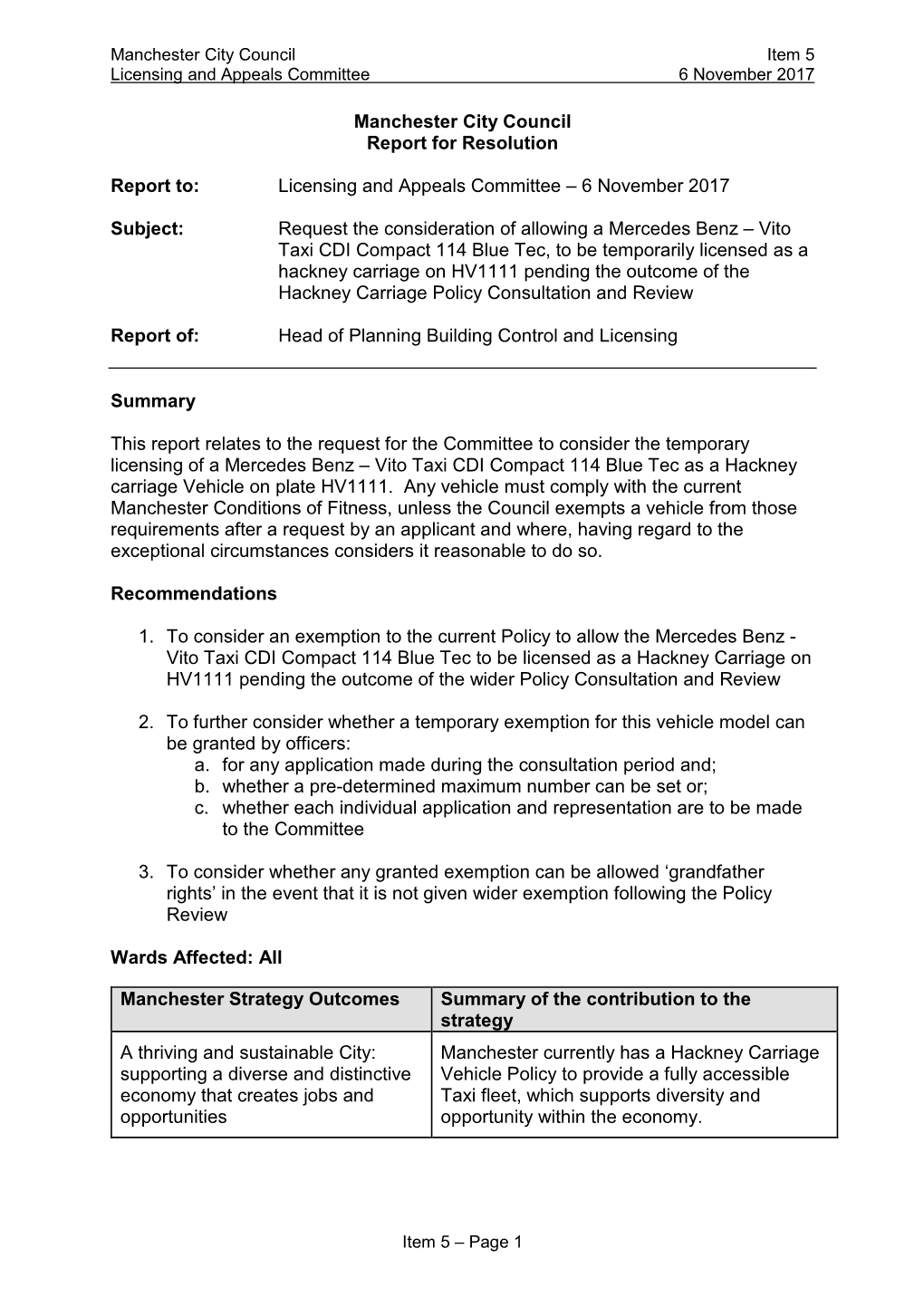 Licensing and Appeals Committee on 6 November 2017 Application For