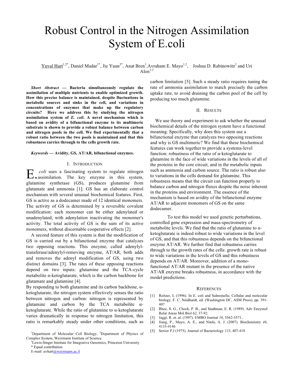 Robust Control in the Nitrogen Assimilation System of E.Coli