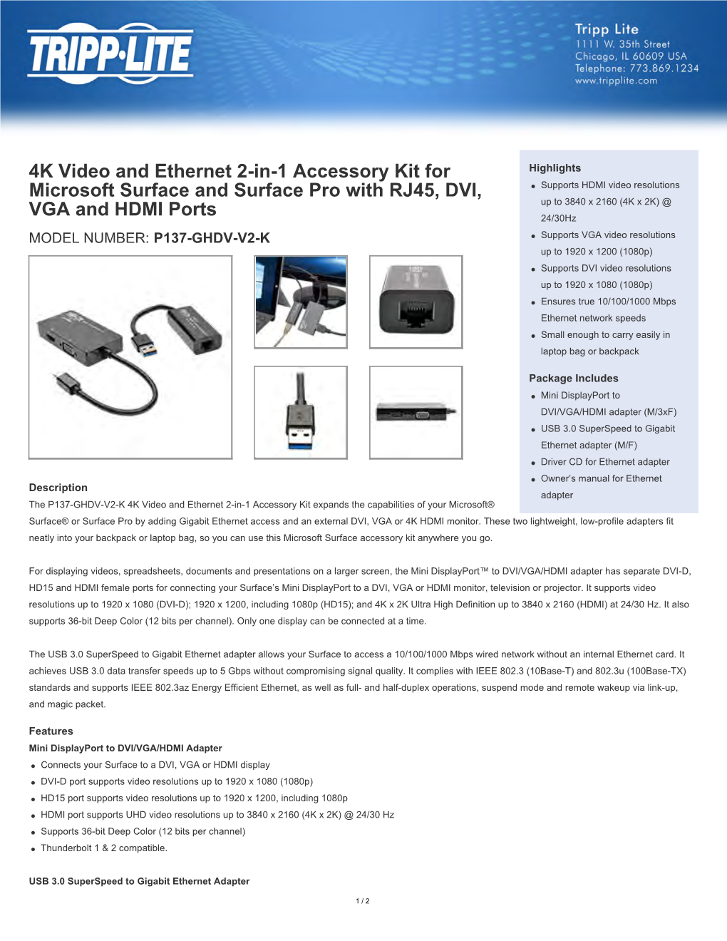 4K Video and Ethernet 2-In-1 Accessory Kit For