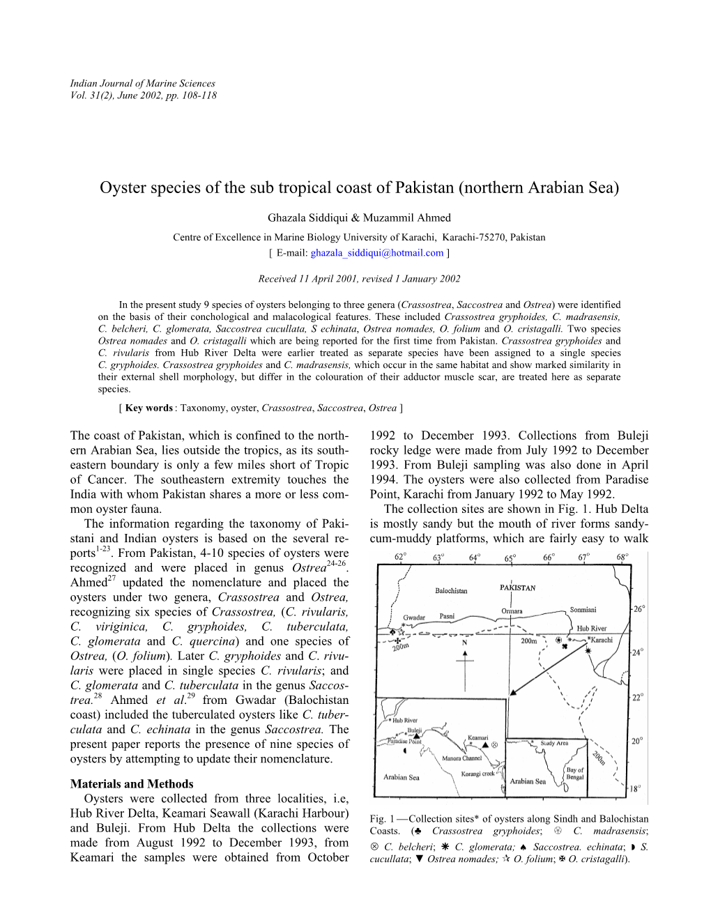 Oyster Species of the Sub Tropical Coast of Pakistan (Northern Arabian Sea)