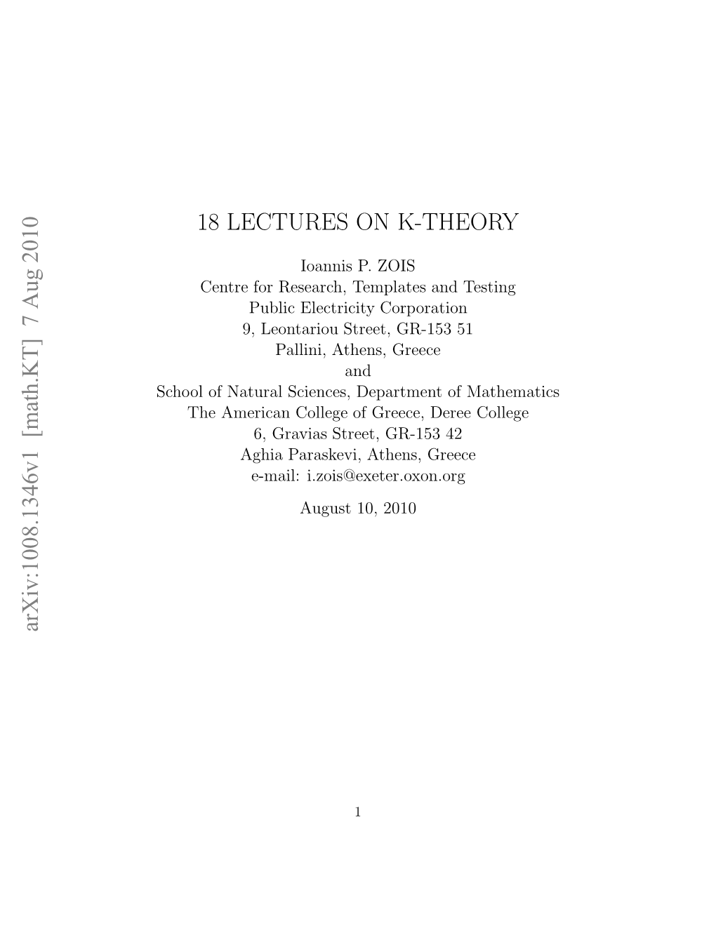 18 Lectures on K-Theory